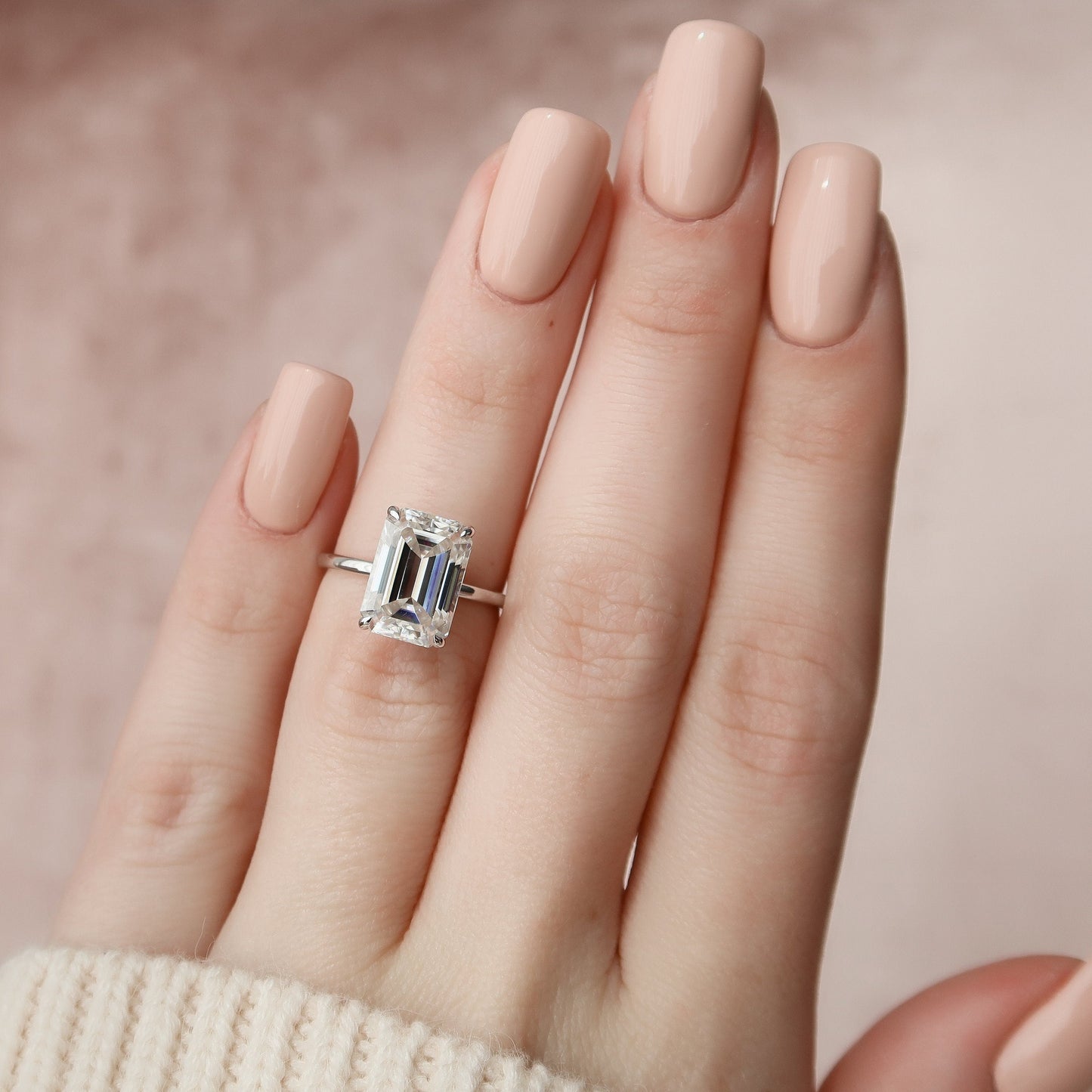 5.0 CT Emerald Cut Solitaire Style Moissanite Engagement Ring