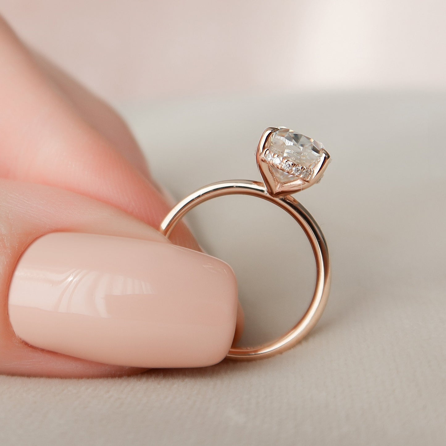 2.0 CT Oval Solitaire & Hidden Halo Moissanite Engagement Ring