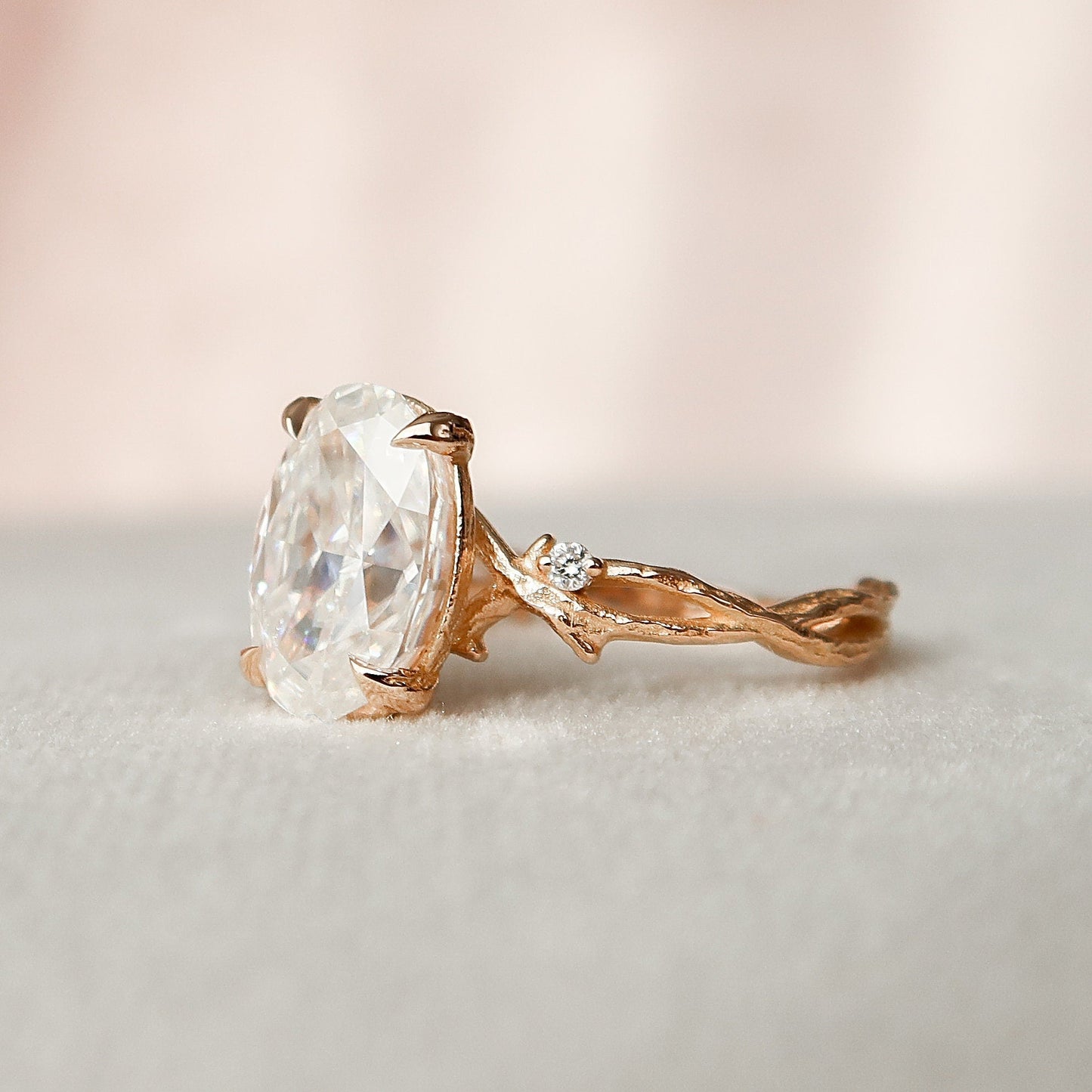 2.0 CT Oval Cut Twig Style Moissanite Engagement Ring