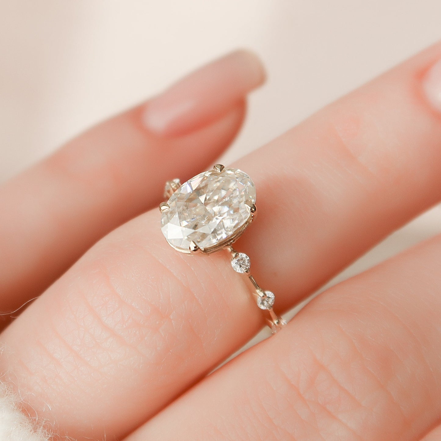 2.0 CT Oval Cut Dainty Pave Moissanite Engagement Ring