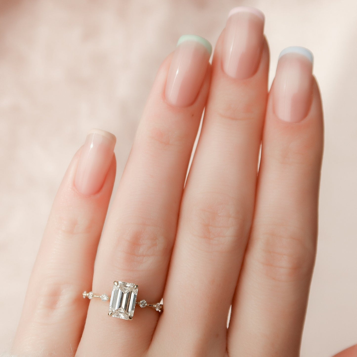 2.0 CT Emerald Dainty Pave Moissanite Engagement Ring