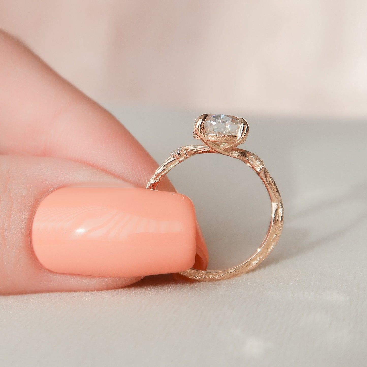 2.0 CT Oval Cut Twig Style Moissanite Engagement Ring