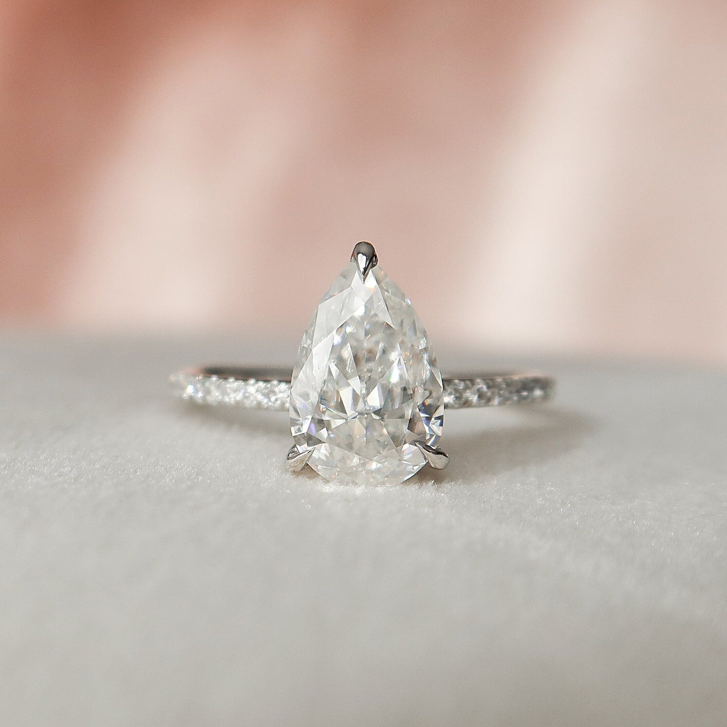 1.50 CT Pear Pave Setting Moissanite Engagement Ring