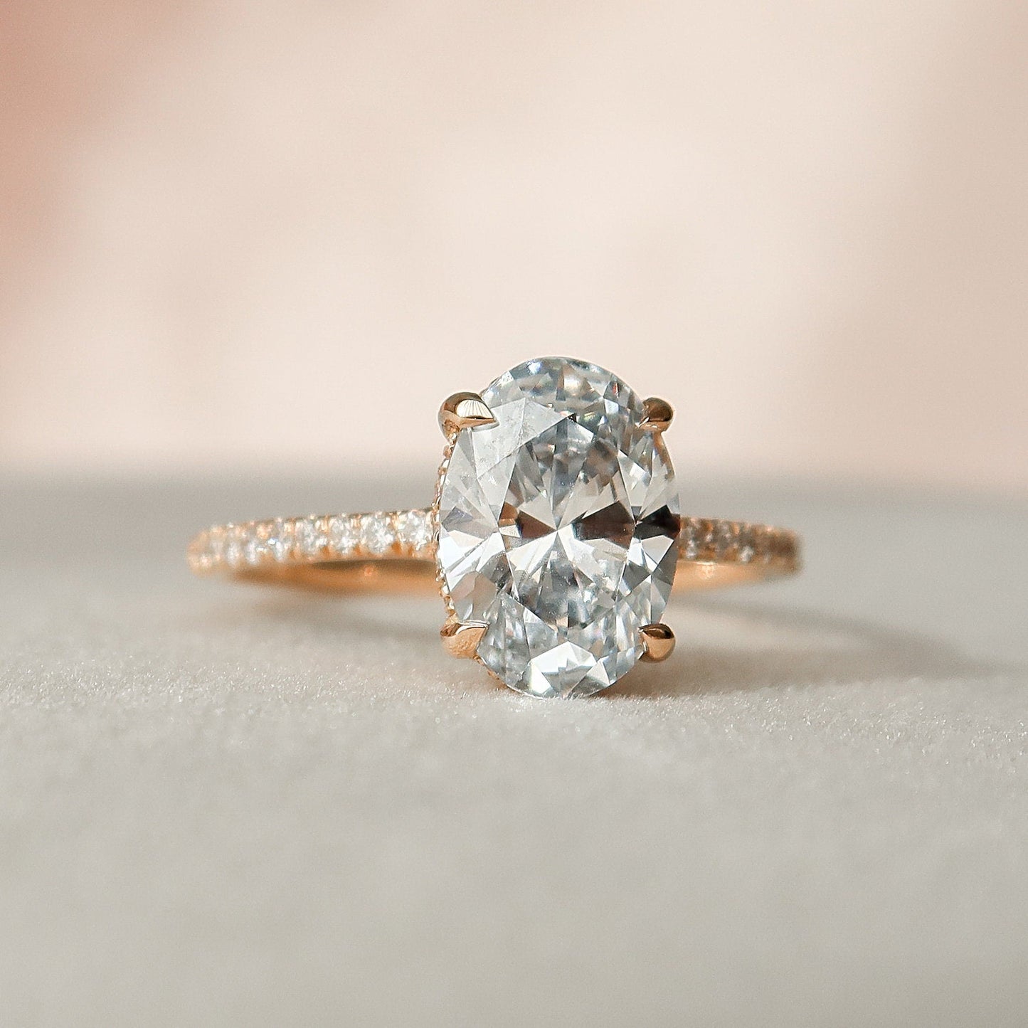 2.0 CT Oval Pave & Hidden Halo Style Moissanite Engagement Ring