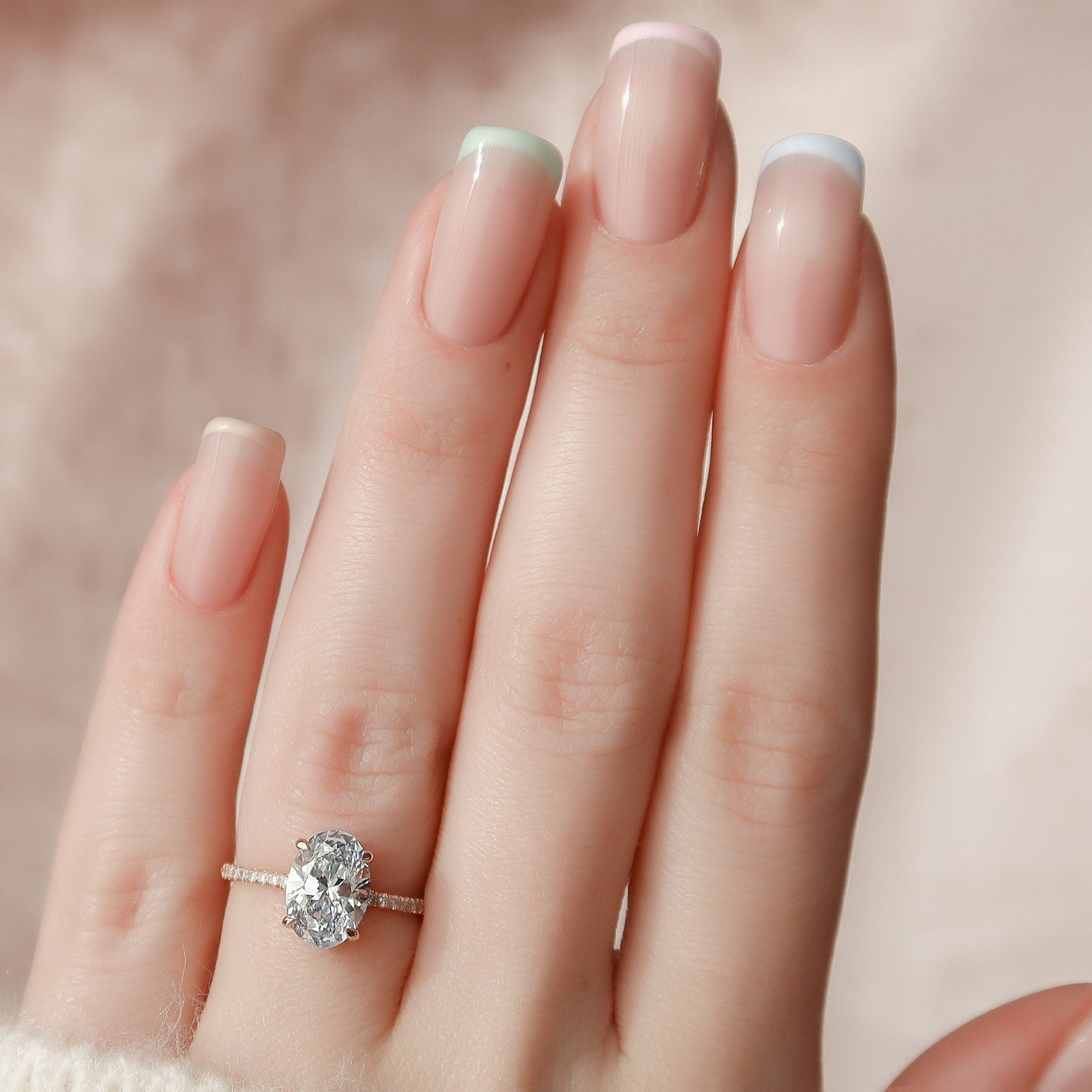 2.0 CT Oval Pave & Hidden Halo Style Moissanite Engagement Ring