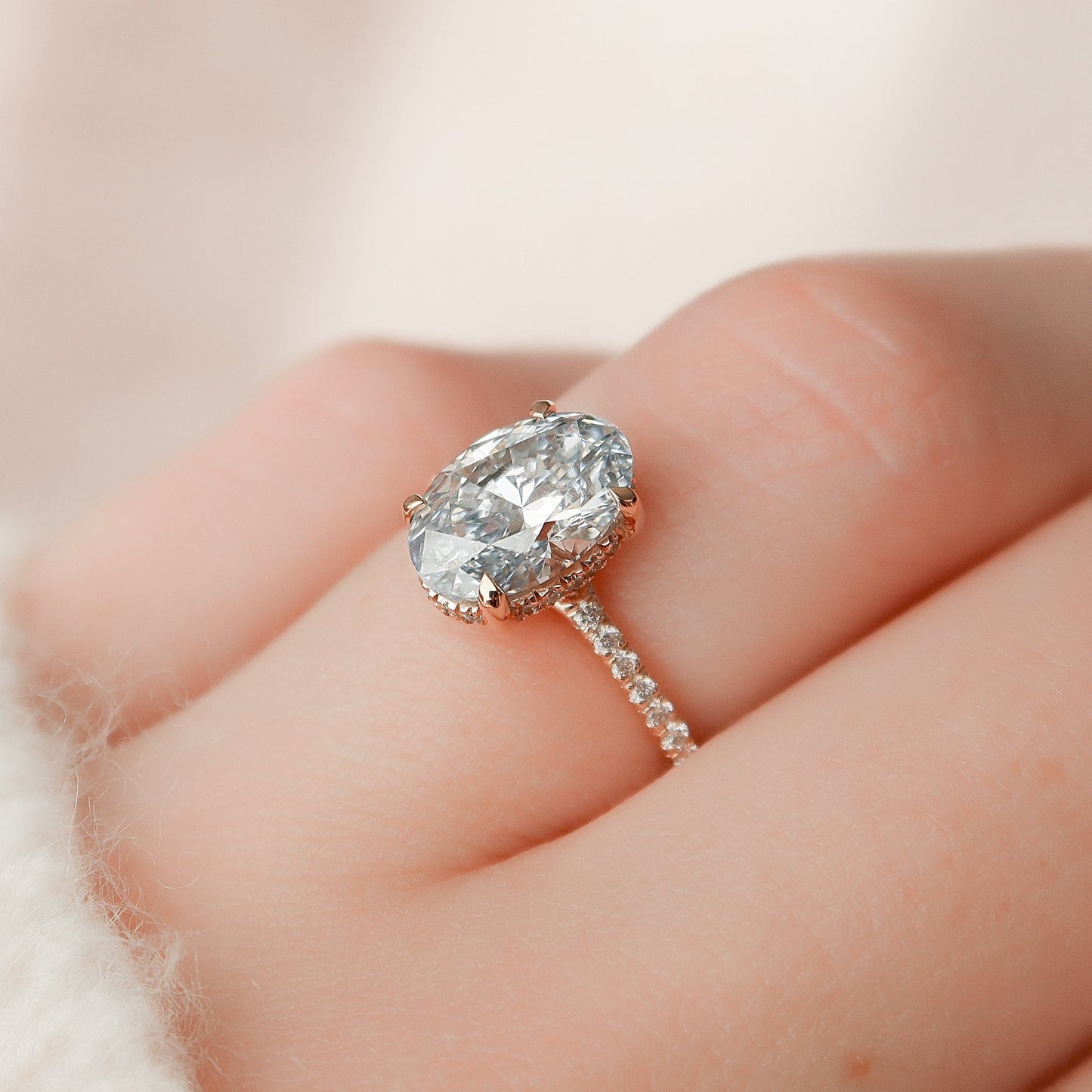 2.0 CT Oval Pave & Hidden Halo Style Moissanite Engagement Ring