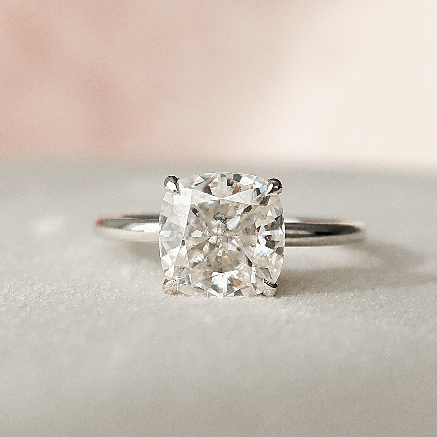 2.0 CT Cushion Hidden Halo & Solitaire Moissanite Engagement Ring