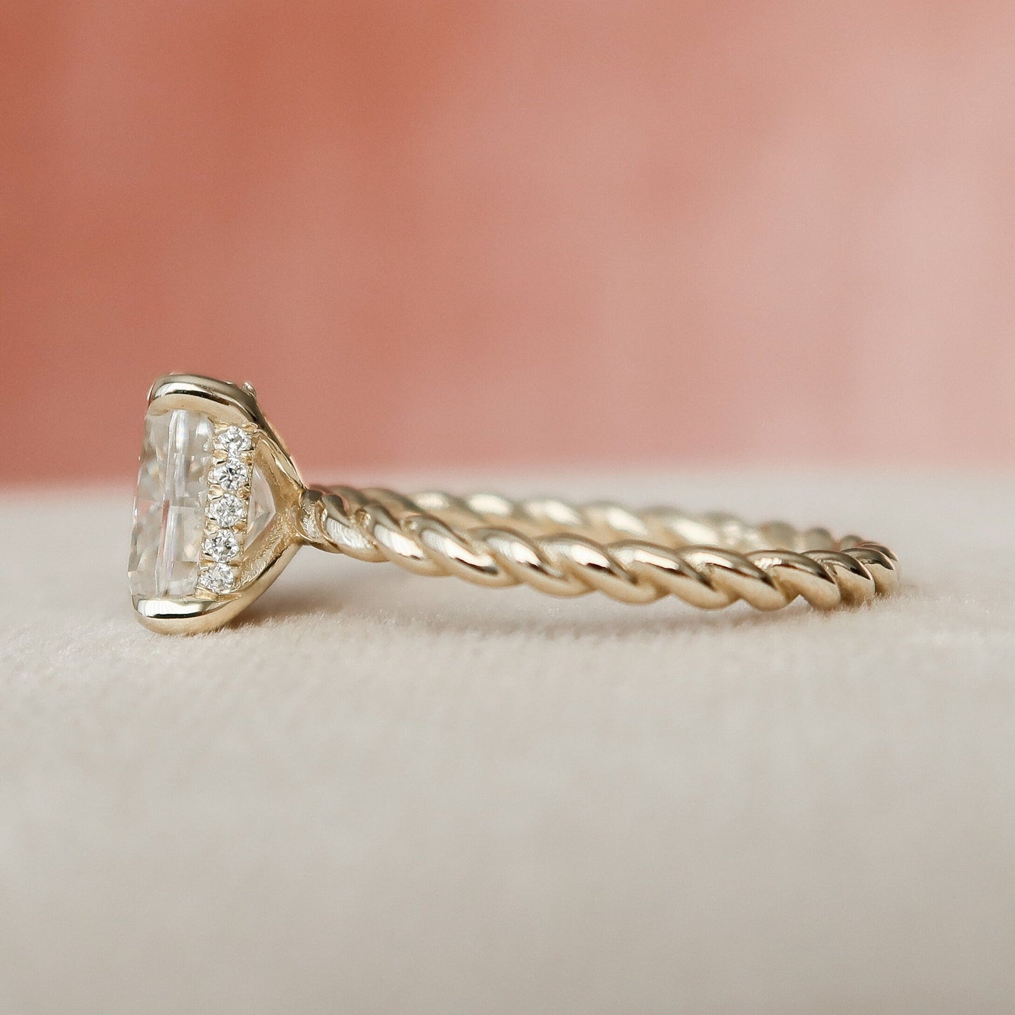 2.0 CT Cushion Twisted Band & Hidden Halo Moissanite Engagement Ring