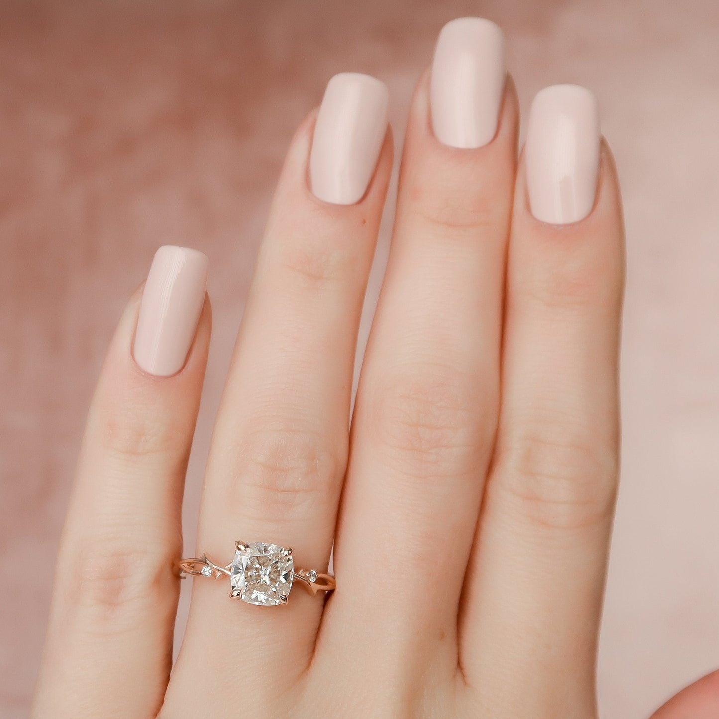 2.0 CT Cushion Twig Style Moissanite Engagement Ring