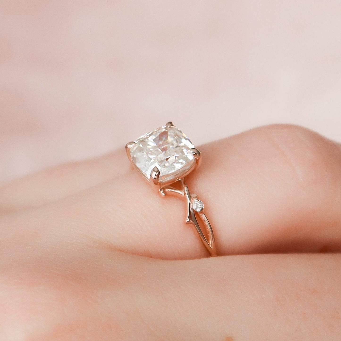 2.0 CT Cushion Twig Style Moissanite Engagement Ring