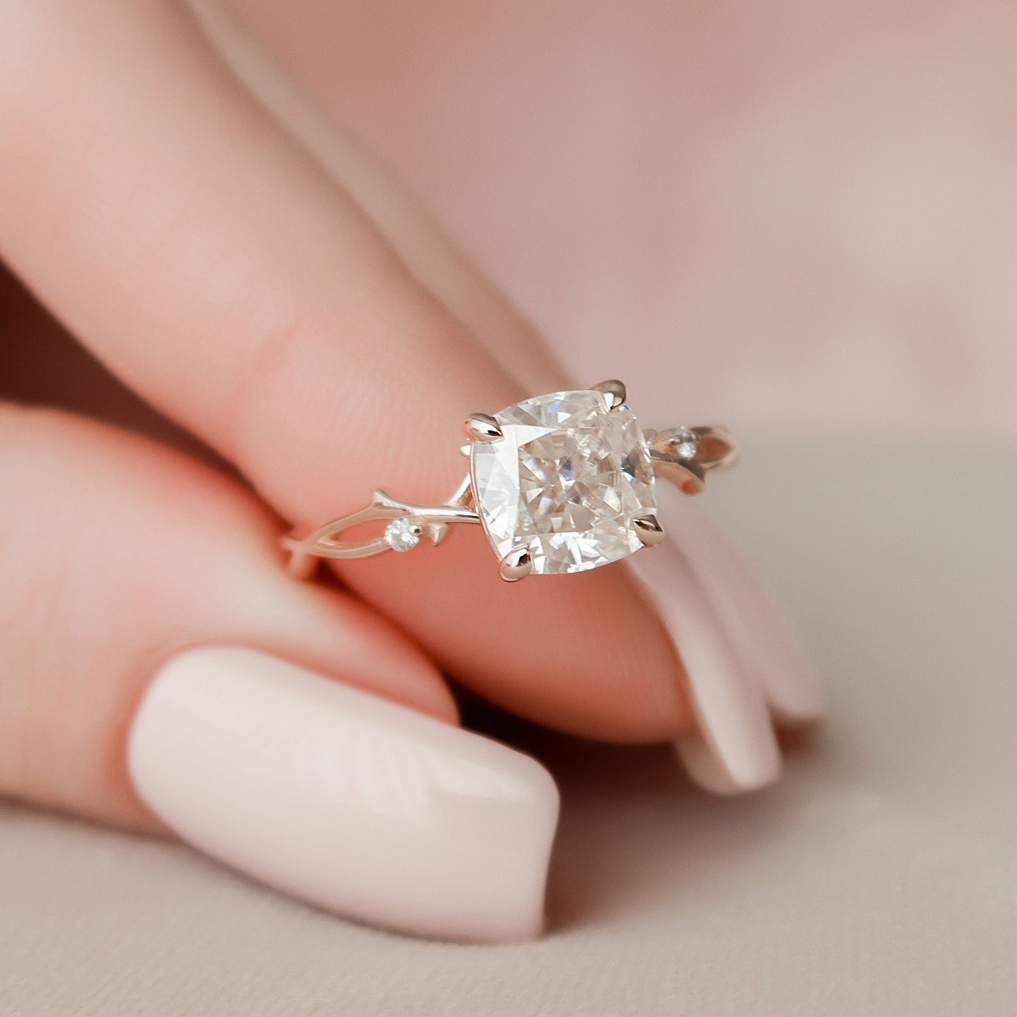2.0 CT Cushion Twig Style Moissanite Engagement Ring