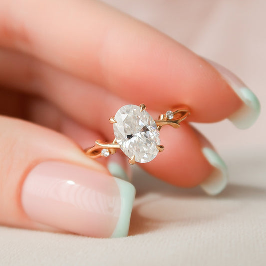 2.0 CT Oval Cut Twig Style Moissanite Engagement Ring