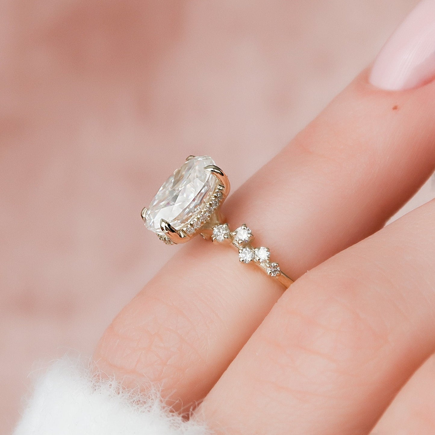 2.0 CT Oval Cut Cluster Style Pave Moissanite Engagement Ring