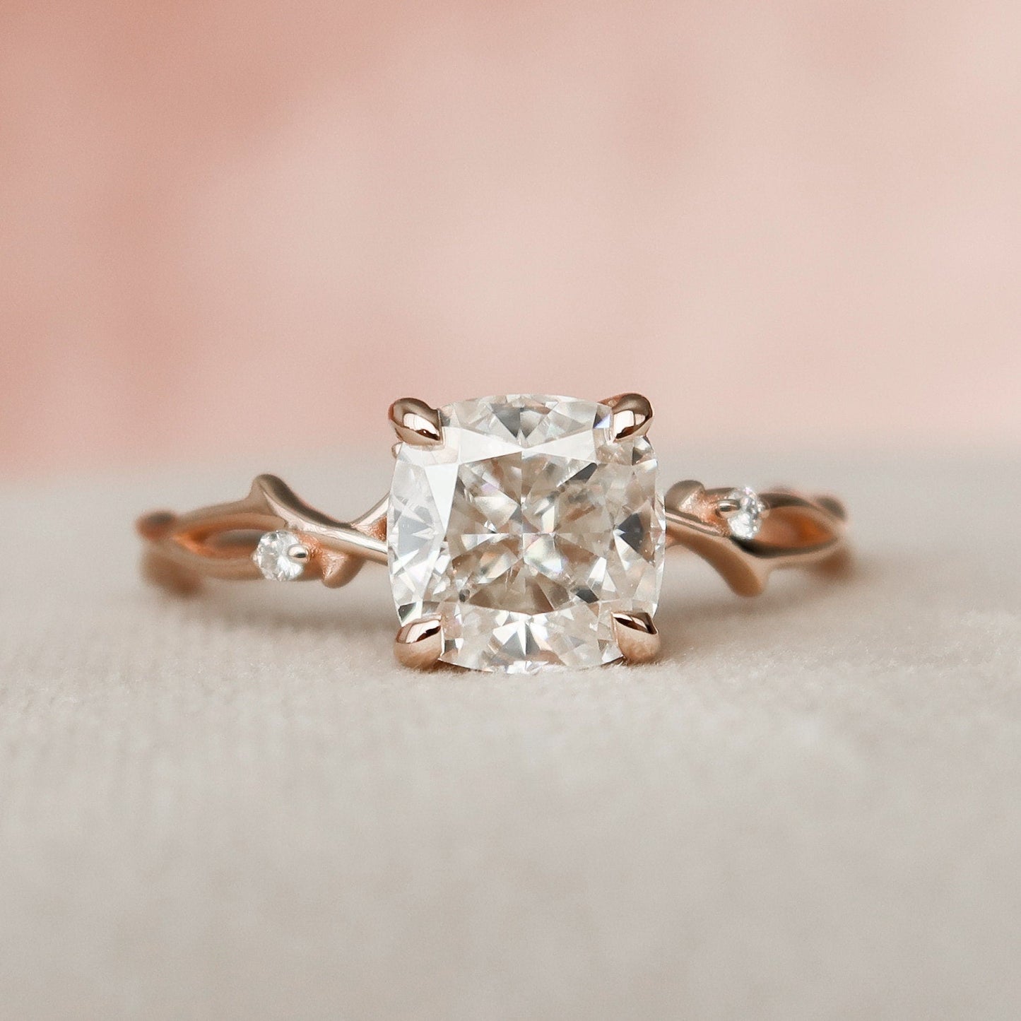 2.0 CT Cushion Twig Style Moissanite Engagement Ring