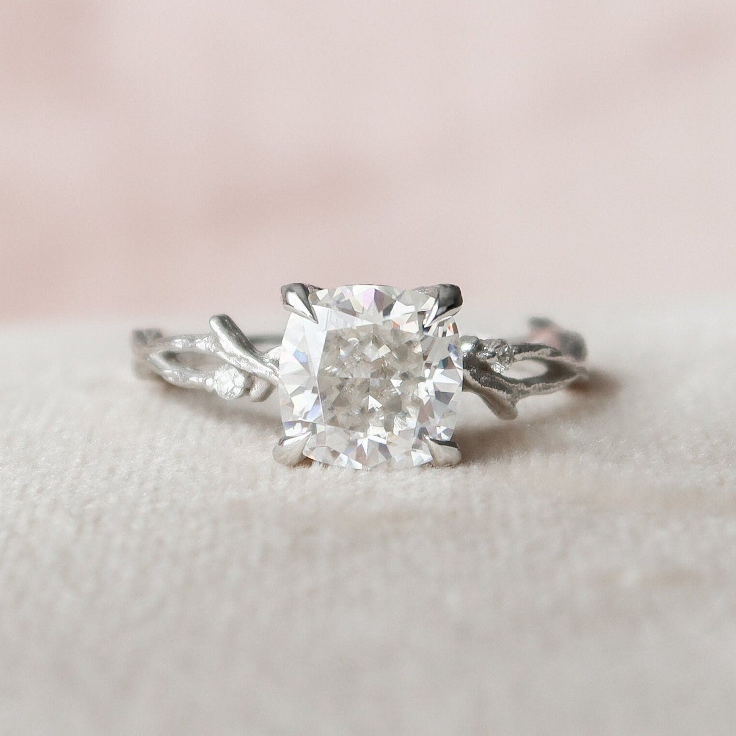 2.0 CT Cushion Twig Style Moissanite Engagement Ring