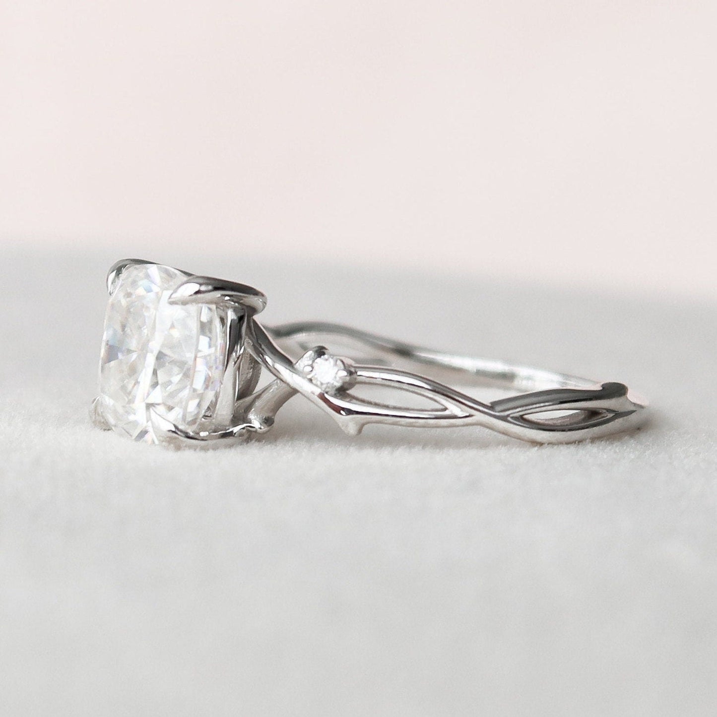 2.0 CT Cushion Twig Style Moissanite Engagement Ring
