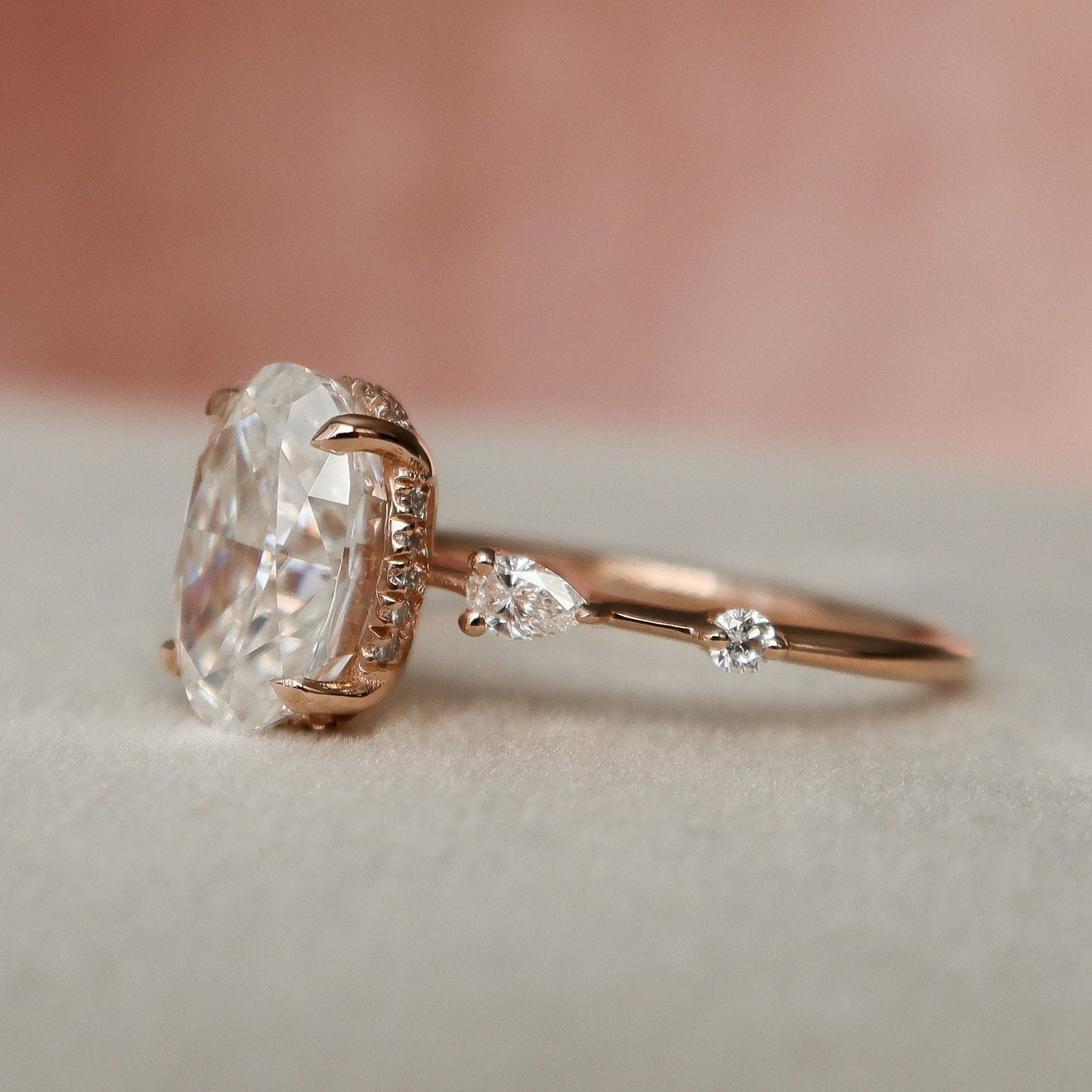 2.0 CT Oval Hidden Halo Moissanite Engagement Ring