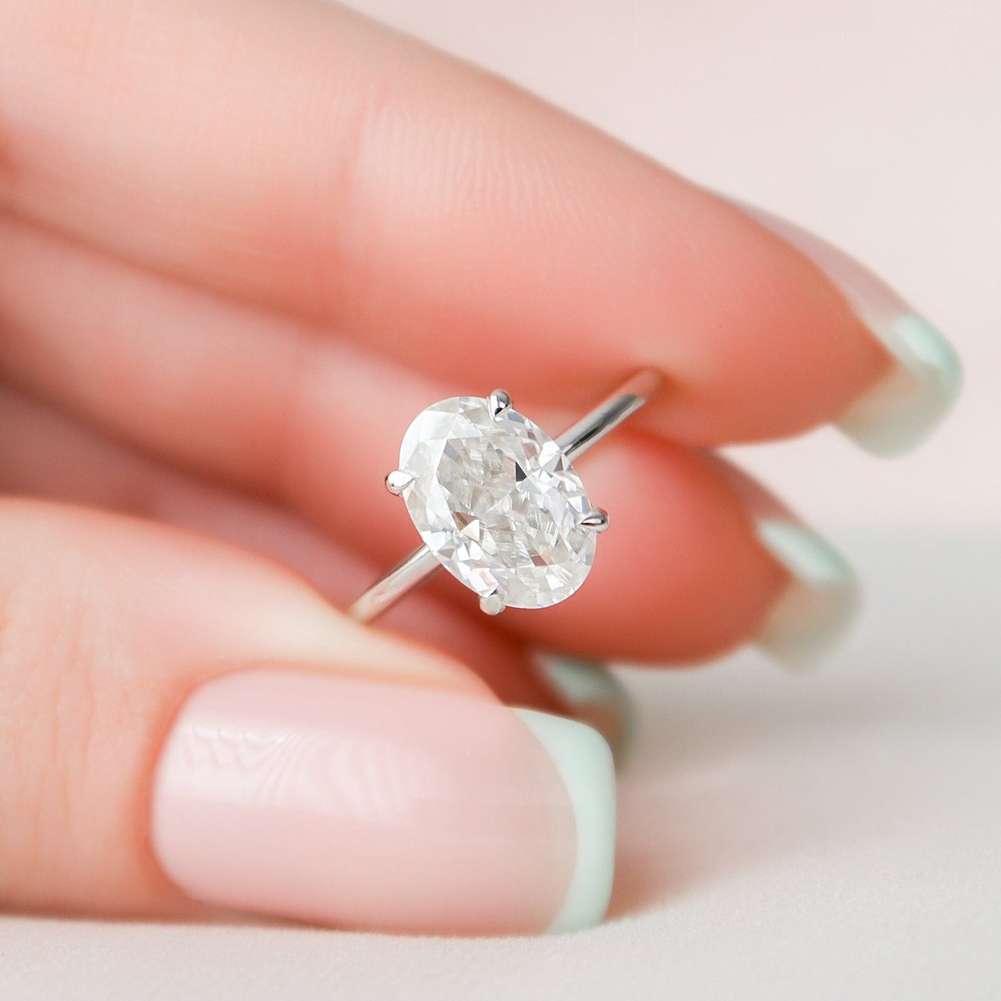 2.0 CT Oval Solitaire & Hidden Halo Moissanite Engagement Ring