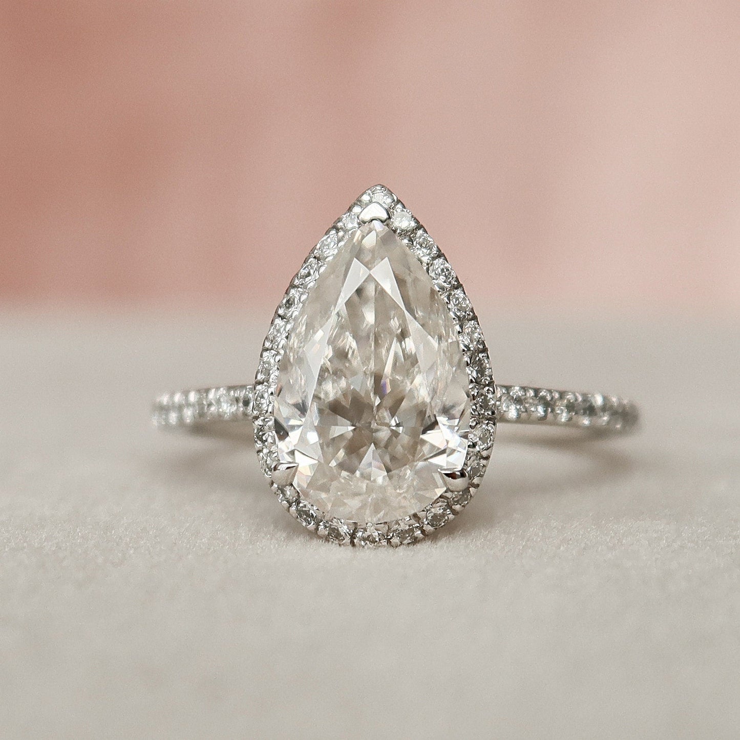 2.0 CT Pear Cut Halo & Pave Setting Moissanite Engagement Ring