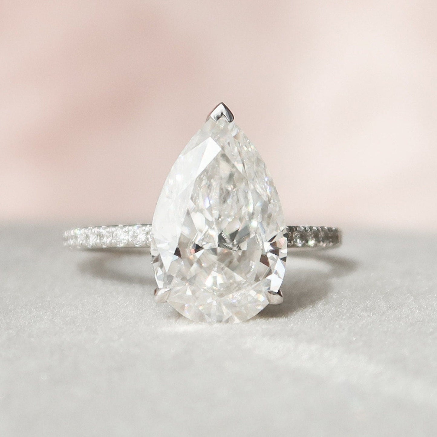 3.5 CT Pear Hidden Halo & Pave Setting Moissanite Engagement Ring