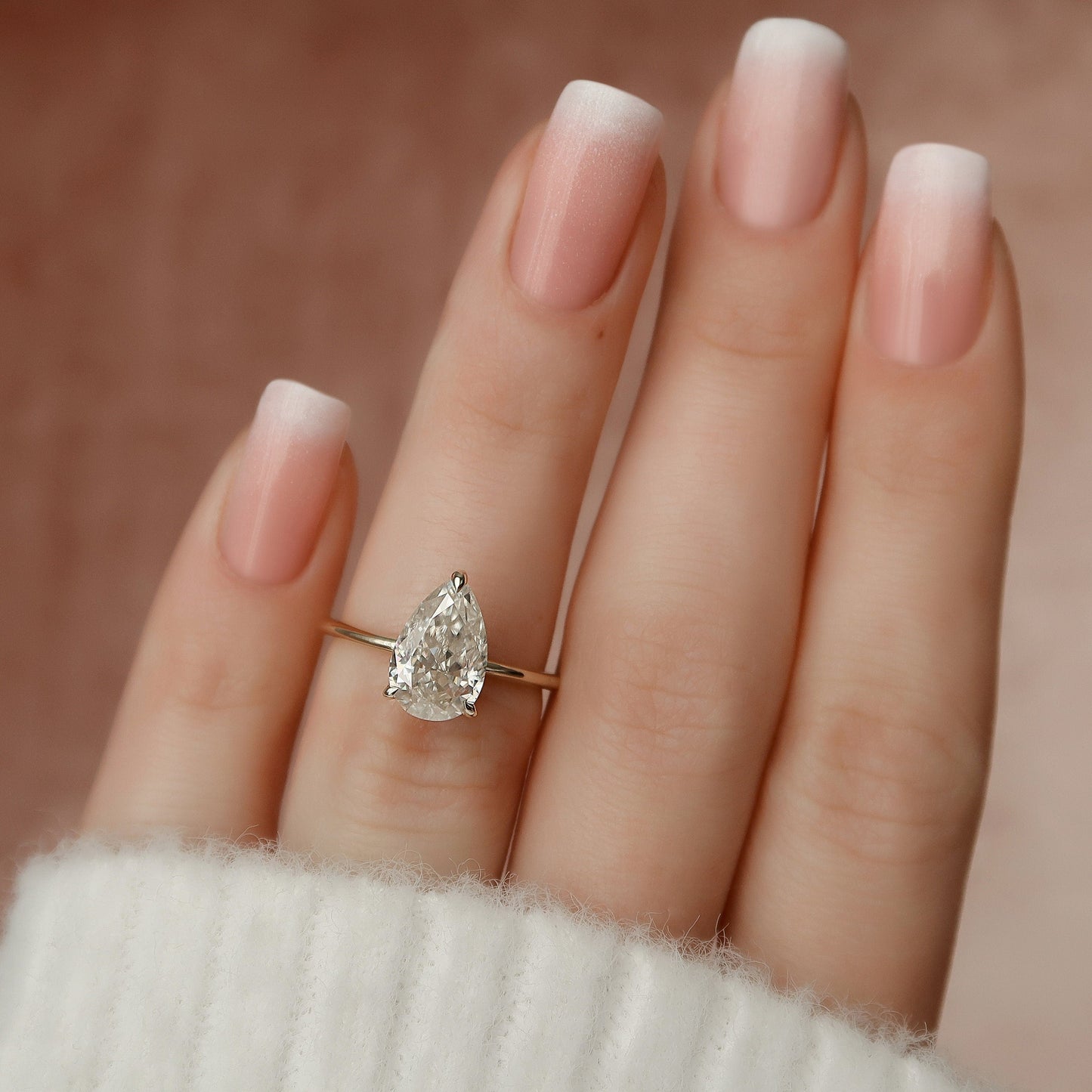 2.0 CT Pear Solitaire & Hidden Halo Style Moissanite Engagement Ring