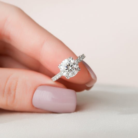 2.0 CT Round Hidden Halo Pave Moissanite Engagement Ring