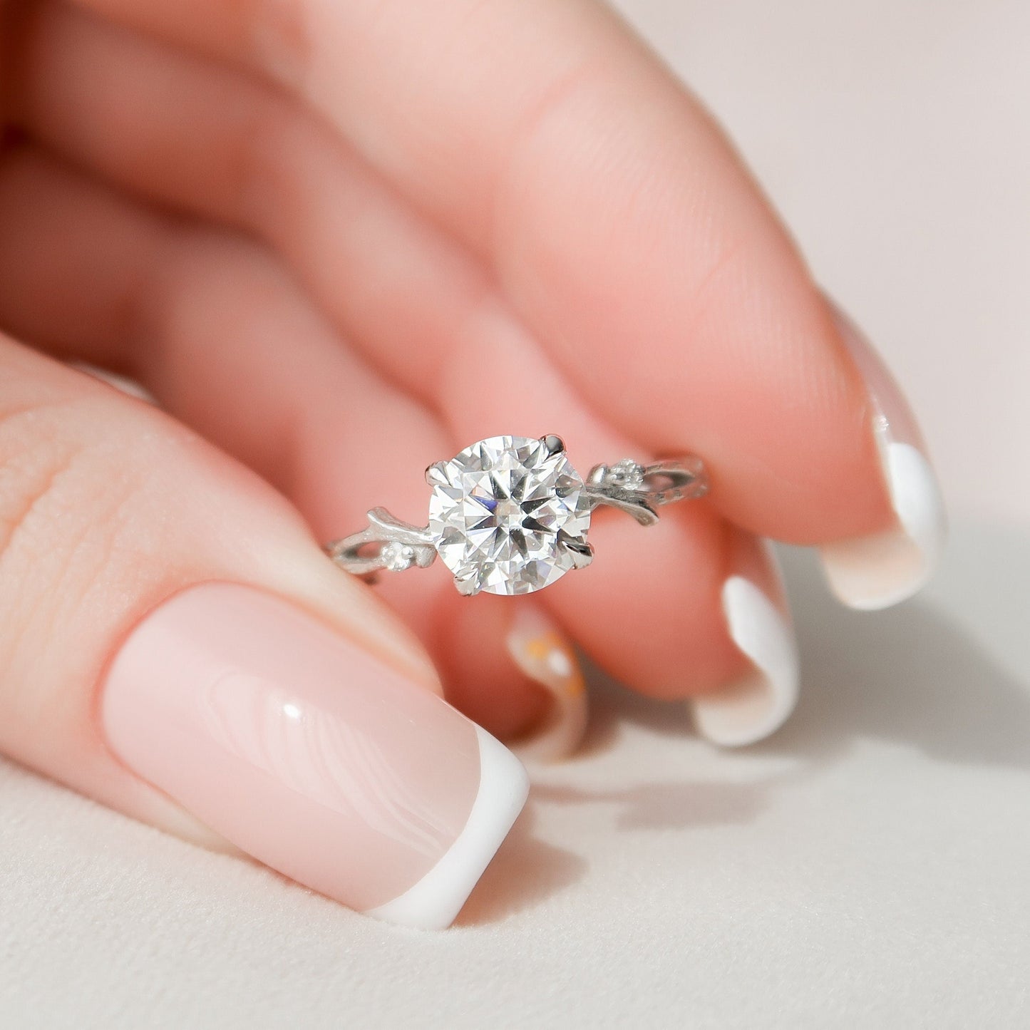 1.50 CT Round Twig Style Moissanite Engagement Ring