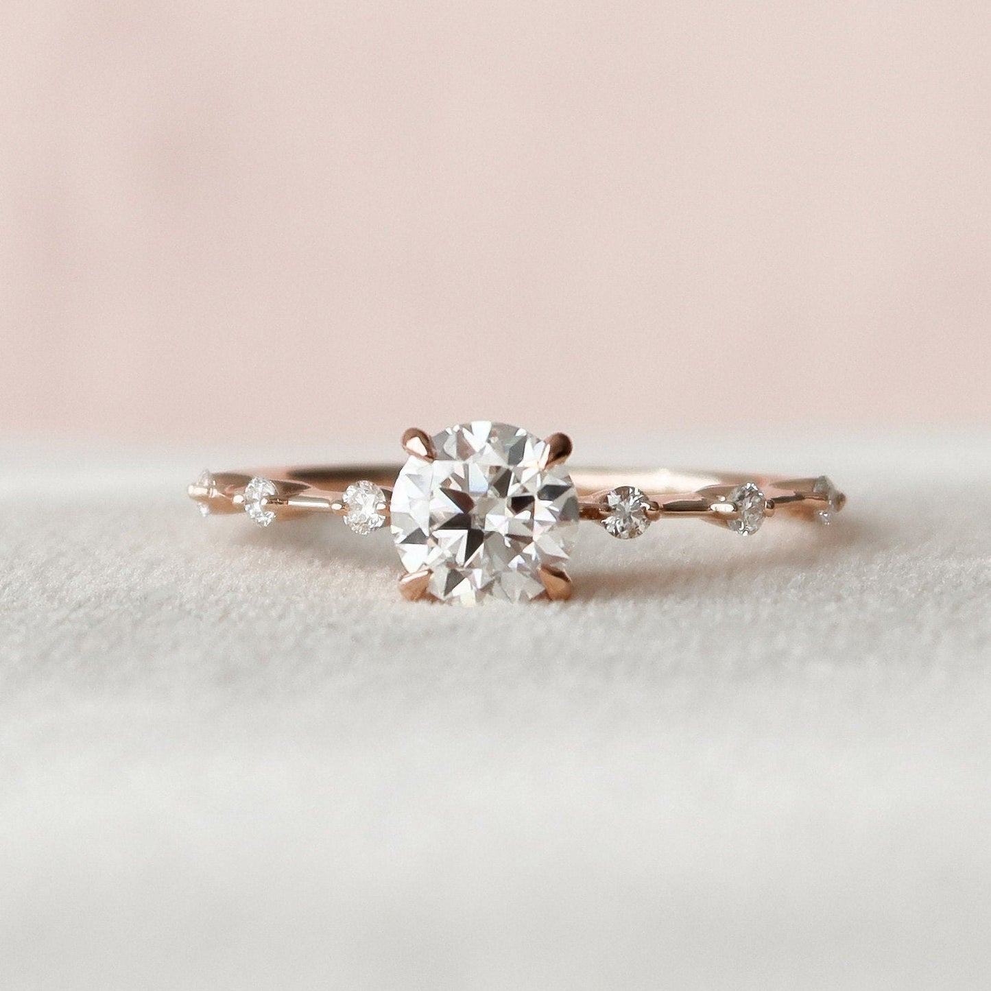 1.0 CT Round Solitaire & Dainty Pave Moissanite Engagement Ring