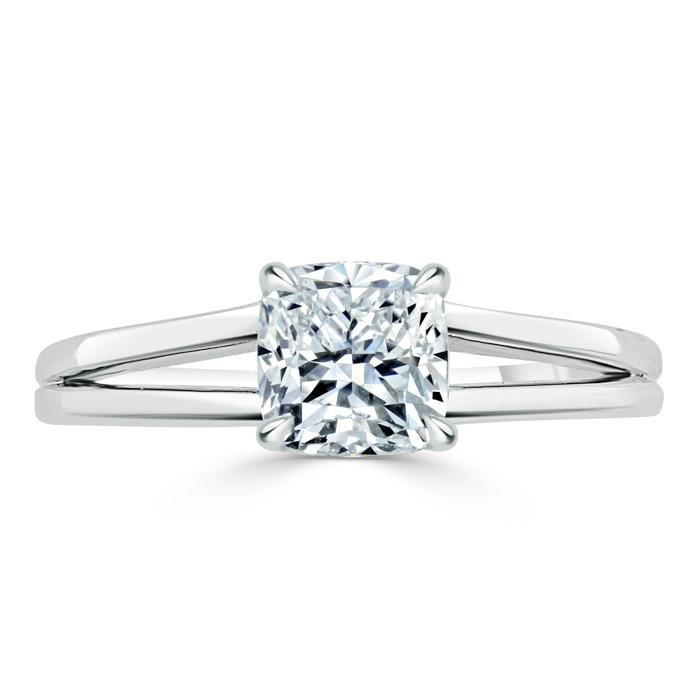 1.0 CT Cushion Cut Solitaire Split Shank Setting Moissanite Engagement Ring