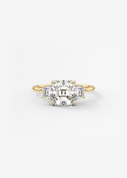 Asscher Three Stone Lab Grown Diamond Engagement Ring