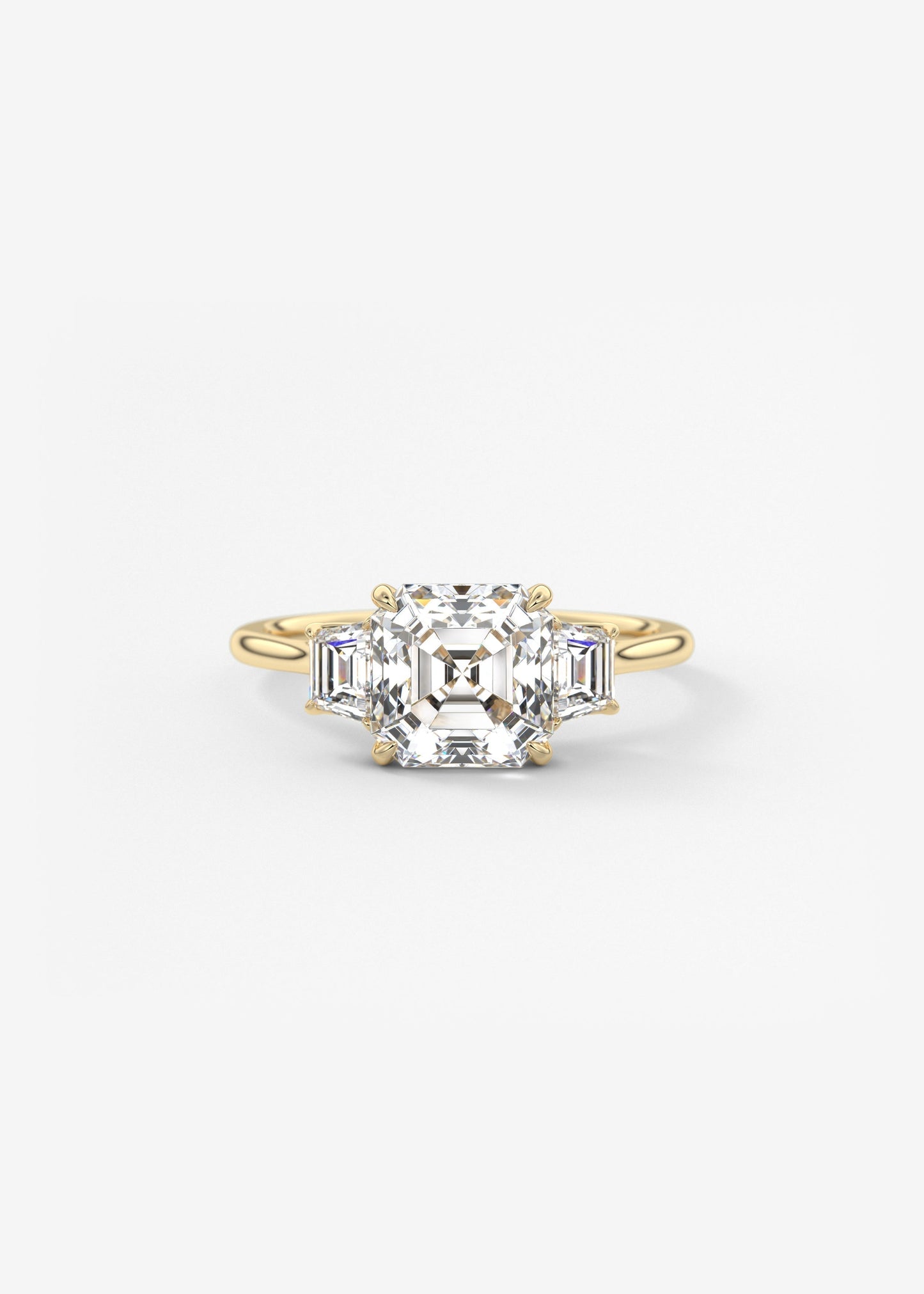 Asscher Three Stone Lab Grown Diamond Engagement Ring