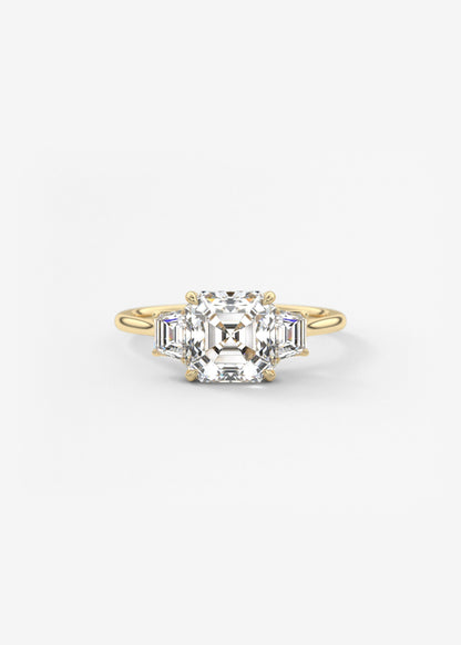 Asscher Three Stone Lab Grown Diamond Engagement Ring