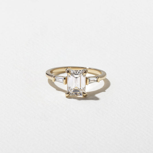 Emerald Lab Grown Diamond Three Stone Engagement Ring
