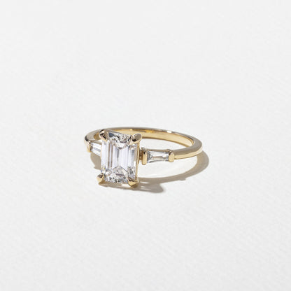 Emerald Lab Grown Diamond Three Stone Engagement Ring