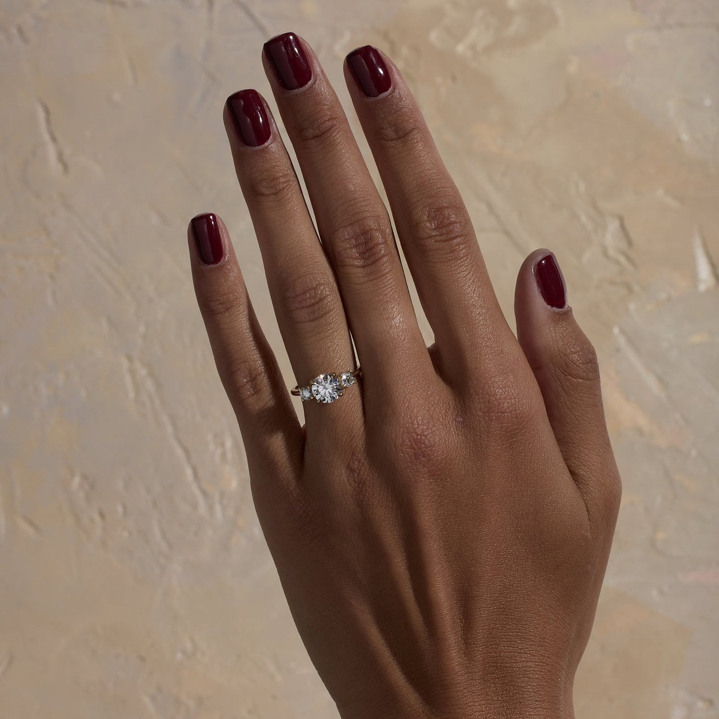 Round Lab Grown Diamond Three Stone Engagement Ring