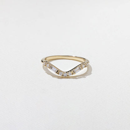 0.26 TCW Round & Baguette V Shape Wedding Band