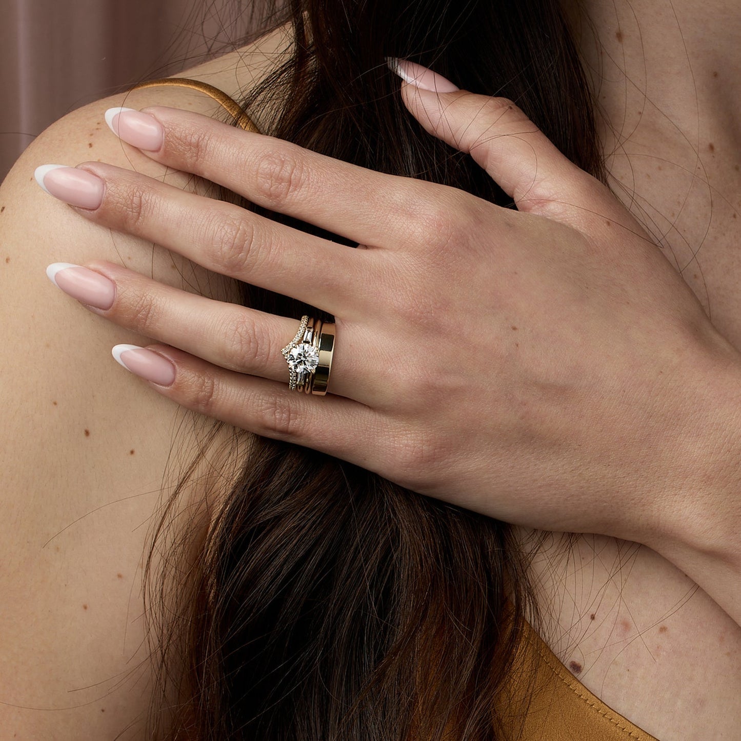 Round  Lab Grown Diamond Three Stone Engagement Ring