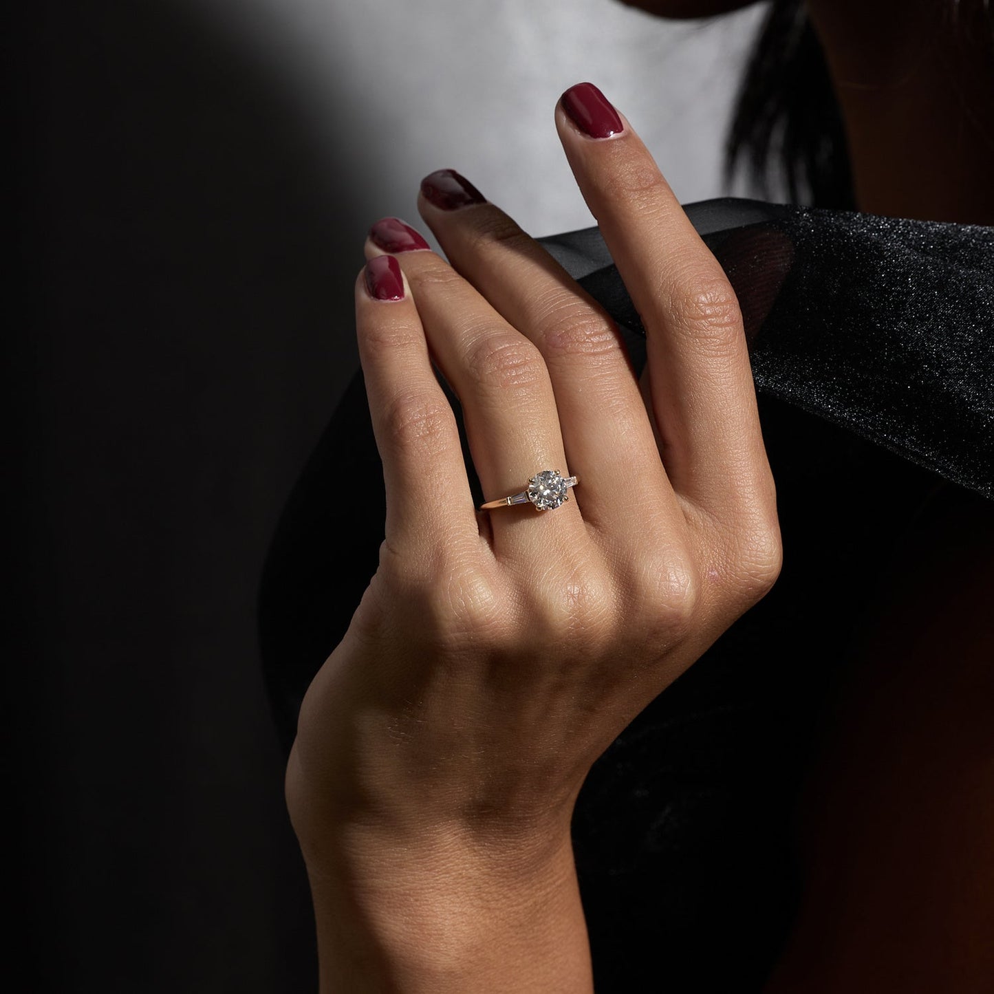 Round Lab Grown Diamond Three Stone Engagement Ring