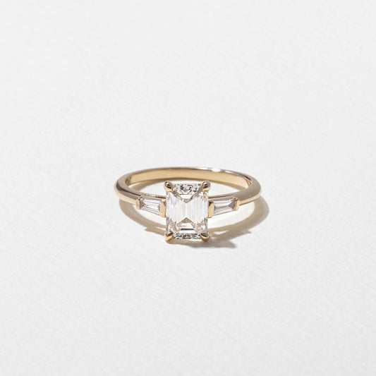 Emerald Lab Grown Diamond Three Stone Engagement Ring