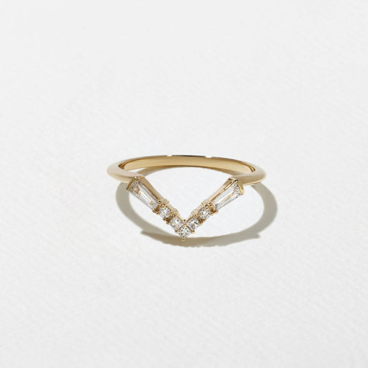 0.25 TCW Round, Tapered baguette & Princess- V Shape Wedding Band