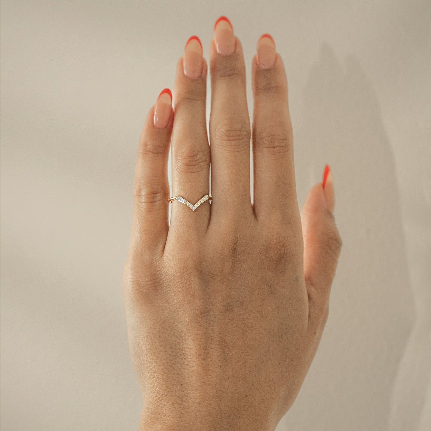 0.25 TCW Round, Tapered baguette & Princess- V Shape Wedding Band