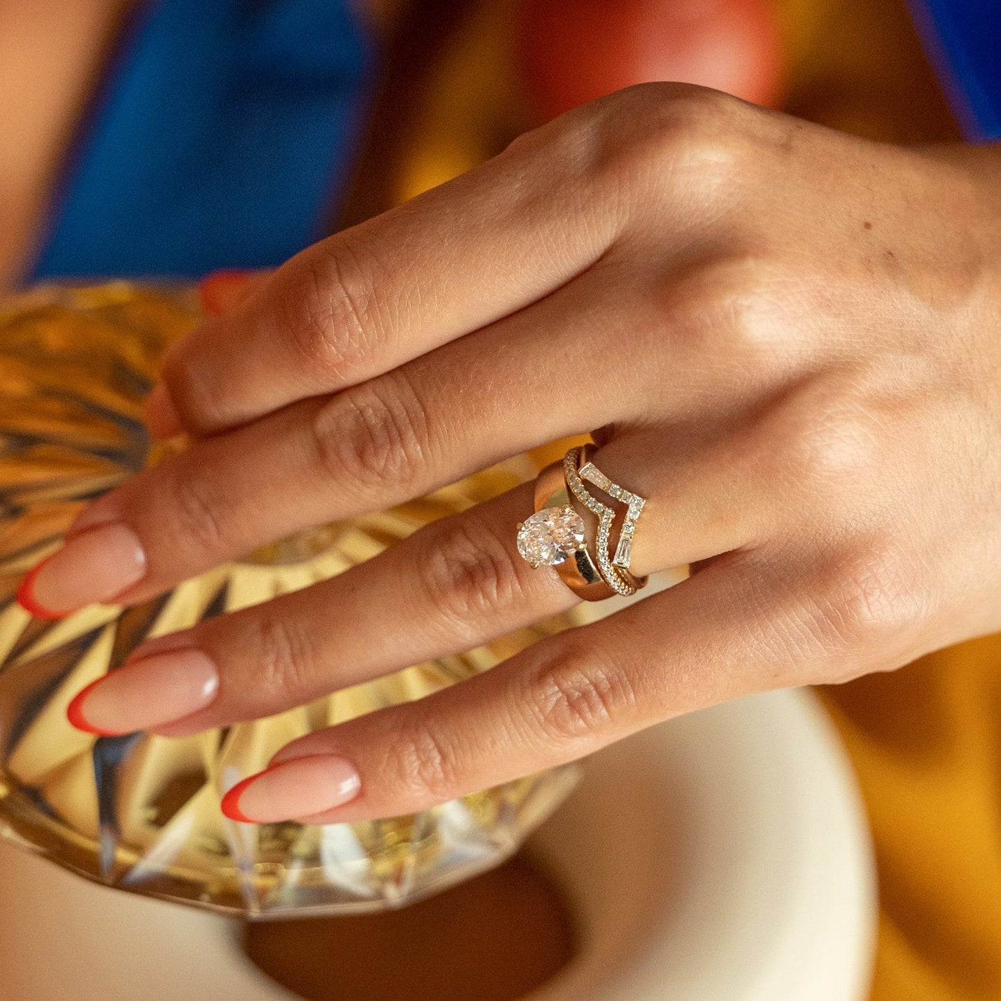 0.25 TCW Round, Tapered baguette & Princess- V Shape Wedding Band