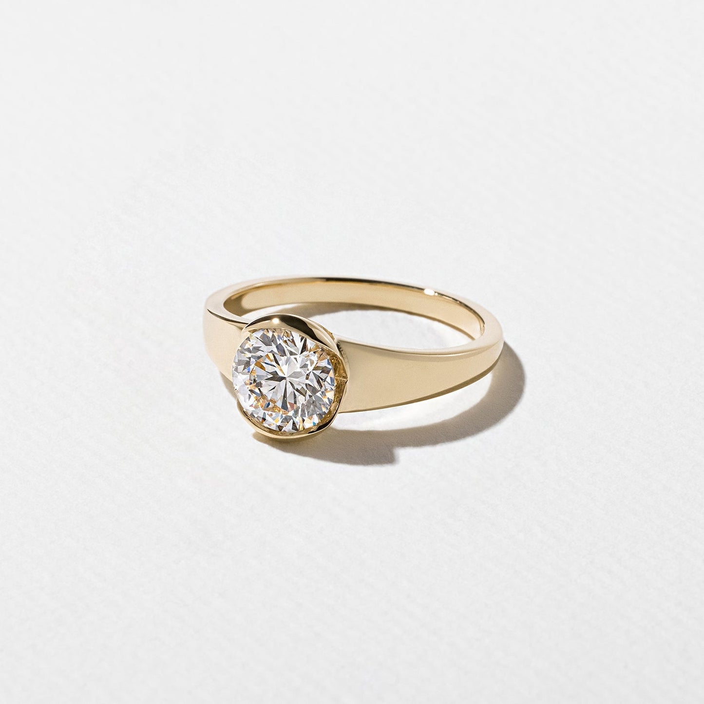 Round Lab Grown Diamond Half Bezel Solitaire Engagement Ring