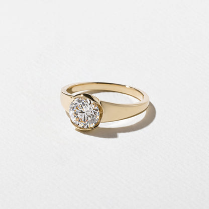 Round Lab Grown Diamond Half Bezel Solitaire Engagement Ring