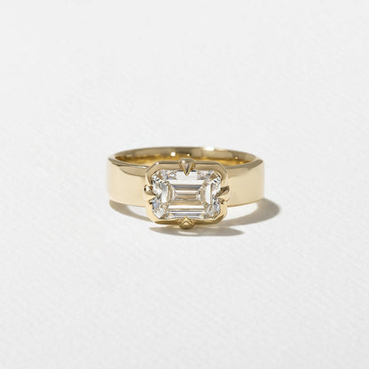East-West Emerald  Lab Grown Diamond Solitaire Engagement Ring