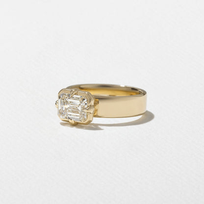East-West Emerald  Lab Grown Diamond Solitaire Engagement Ring