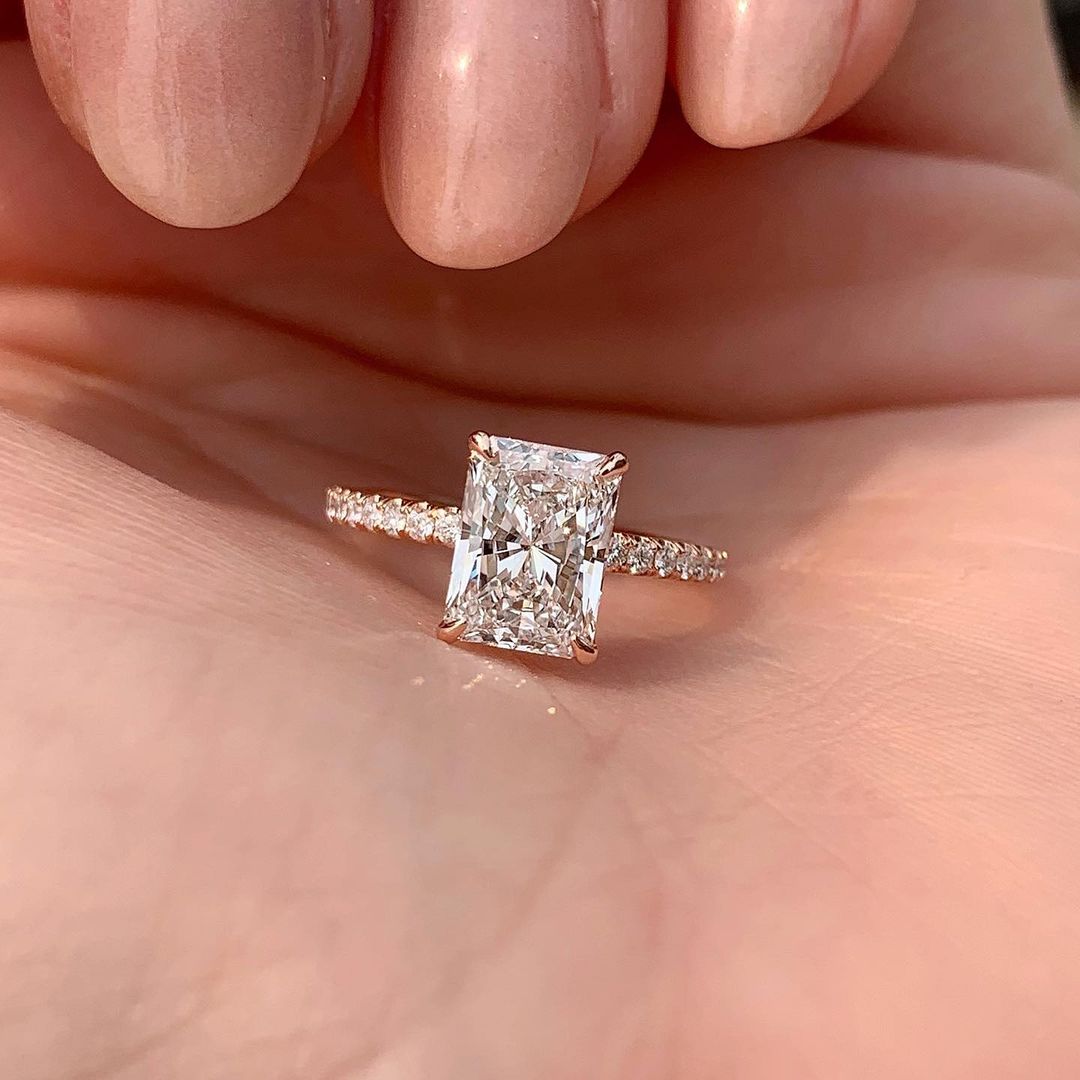 1.8 CT Radiant Solitaire & Pave Moissanite Engagement Ring