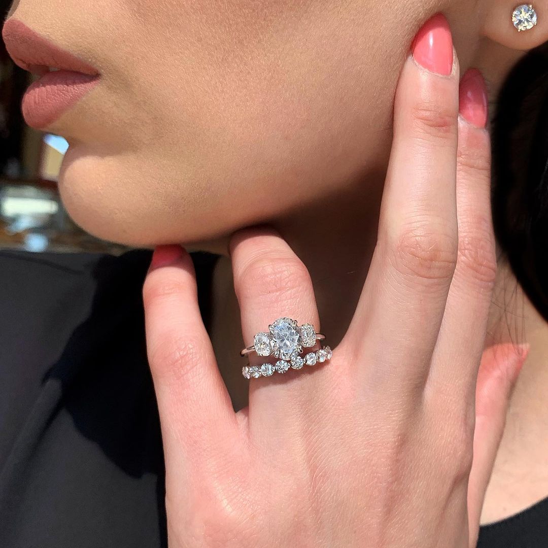 1.91 CT Oval Three Stone Moissanite Engagement Ring