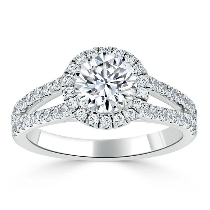 1.35 Round Cut Halo Split Shank Setting Moissanite Engagement Ring