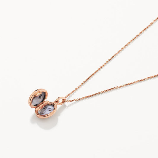 Engraved Oval Shaped Photo Pendant Necklace